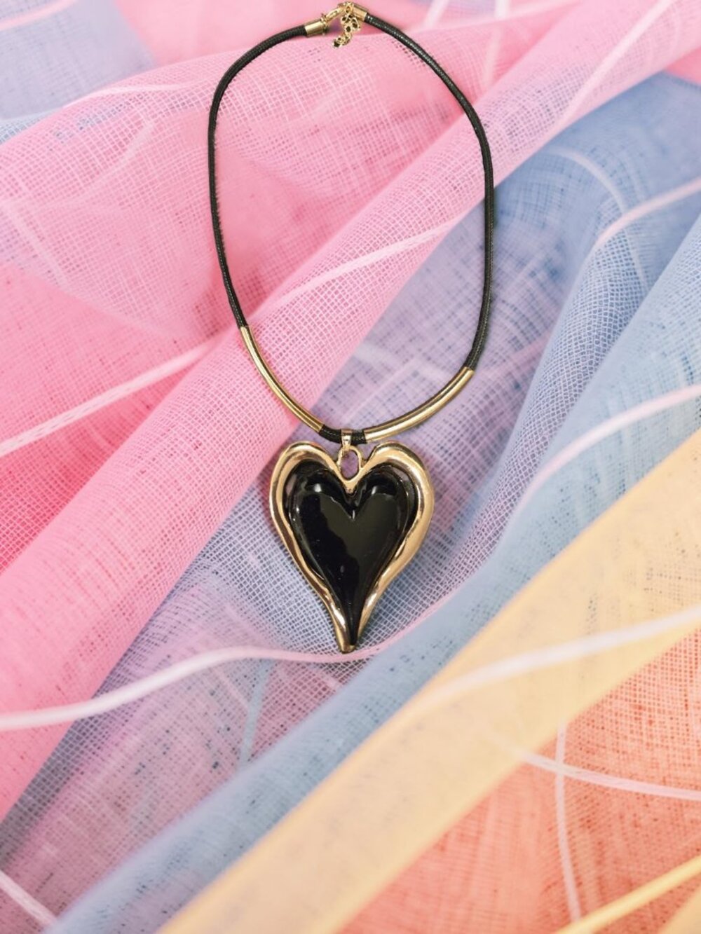 Large Black/Gold Heart Necklace